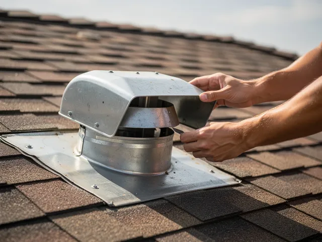 Medway Dryer Vent Cleaning certified technician safely cleaning a roof-mounted dryer vent in Medway