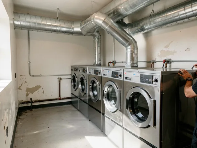 Medway Dryer Vent Cleaning team performing large-scale commercial dryer vent cleaning in Medway