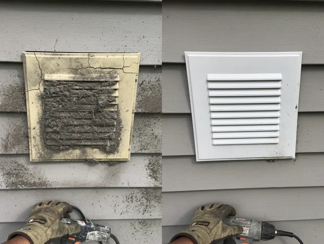 Medway Dryer Vent Cleaning technician installing high-quality dryer vent cover at a residential property in Medway