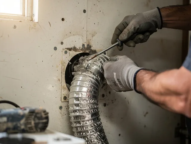 Medway Dryer Vent Cleaning technician performing precise dryer vent hose installation in Medway
